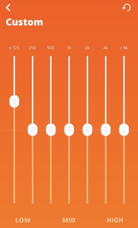 A screenshot of the EQ settings for a JBL speaker on a phone, which shows the bass slider boosted.