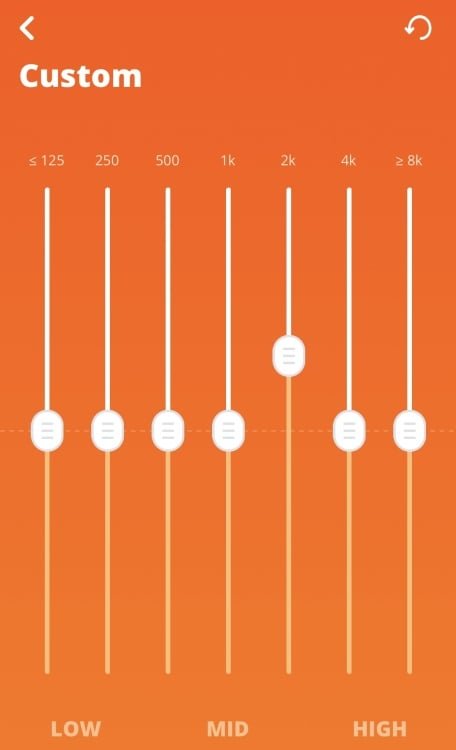 A screenshot of the EQ settings for a JBL speaker on a phone, which shows one of the mid-range sliders boosted.