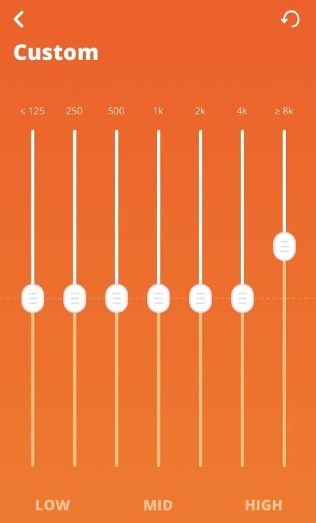 A screenshot of the EQ settings for a JBL speaker on a phone, which shows the high-range slider boosted.